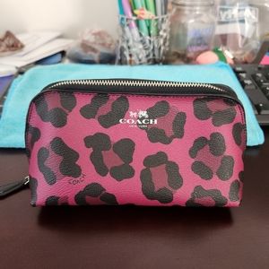 Coach Hot Pink Leopard Leather Cosmetic Travel Bag